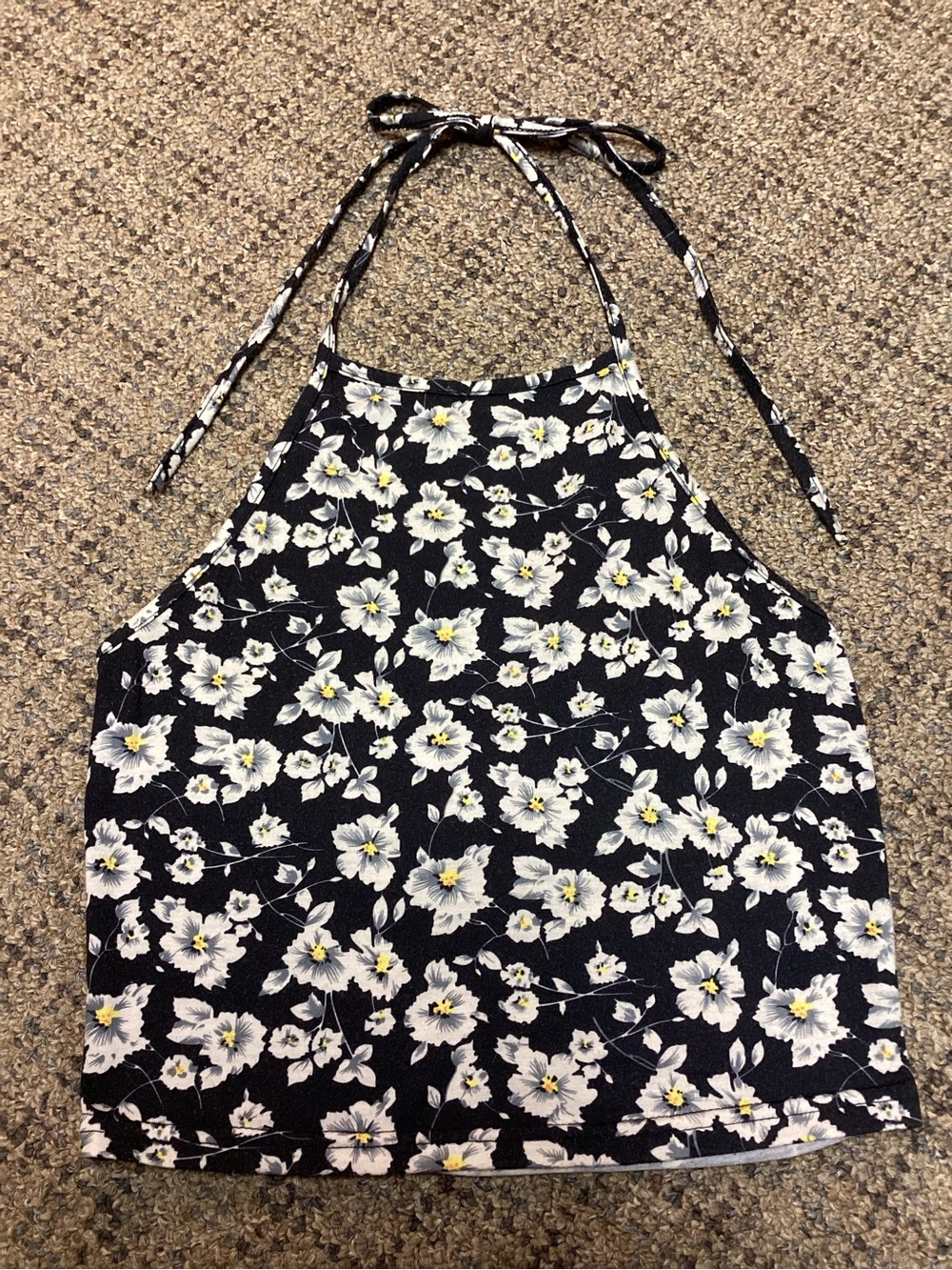 SHEIN Black White & Yellow Floral Halter Top * Size Small
